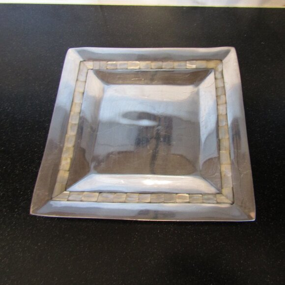 Square silver tray with mother of pearl inlay - Picture 1 of 4